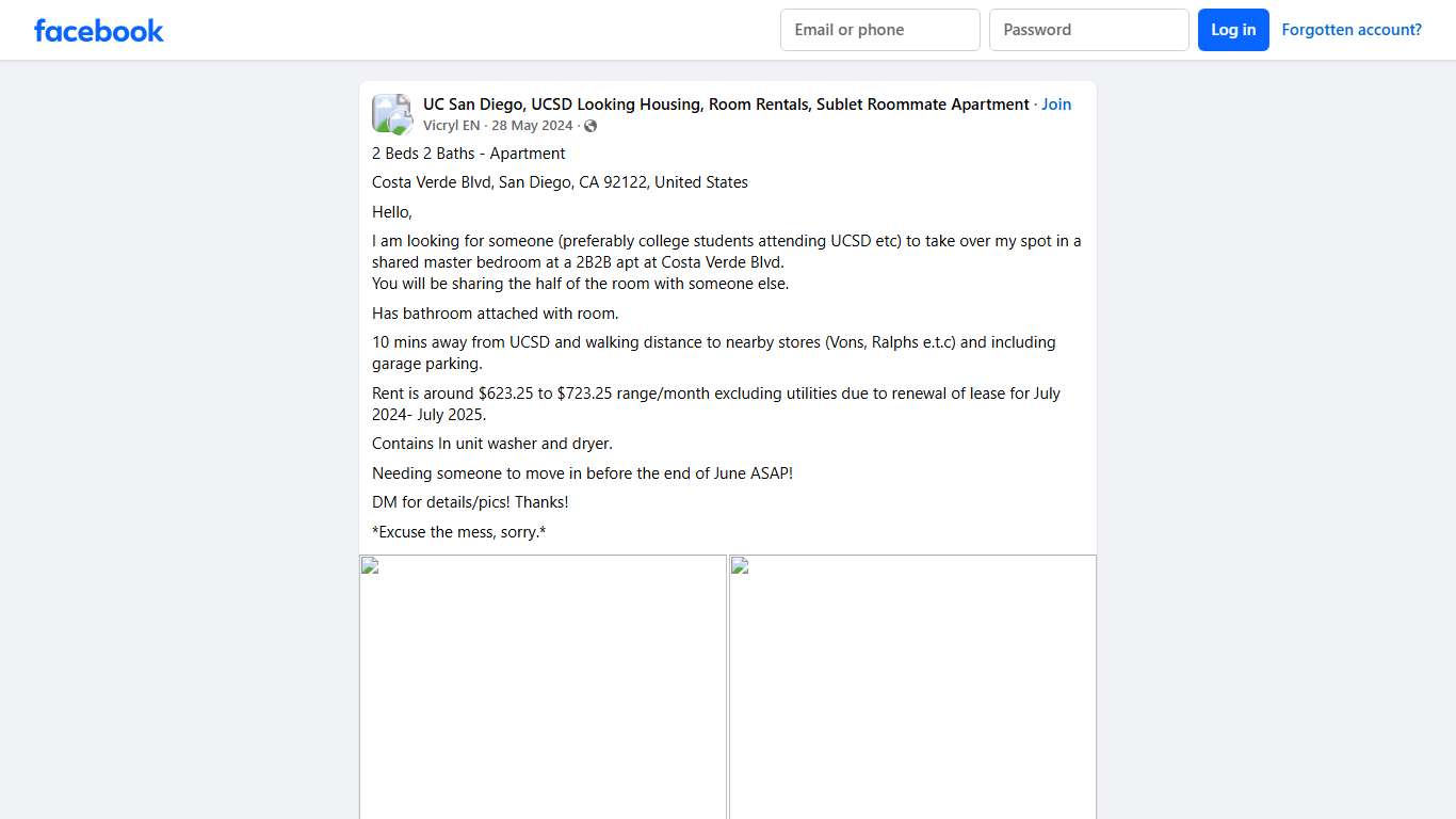 UC San Diego, UCSD Looking Housing, Room Rentals, Sublet Roommate Apartment | 2 Beds 2 Baths - Apartment | Facebook